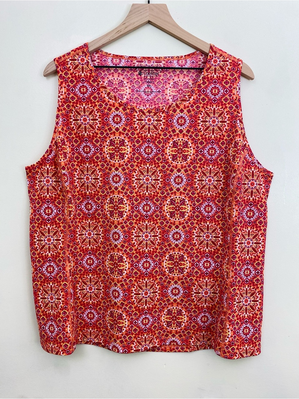 Coolibar UPF 50+ Swim Tank Shirt XXL Orange Pink Mandala Tile Rash Guard 03278